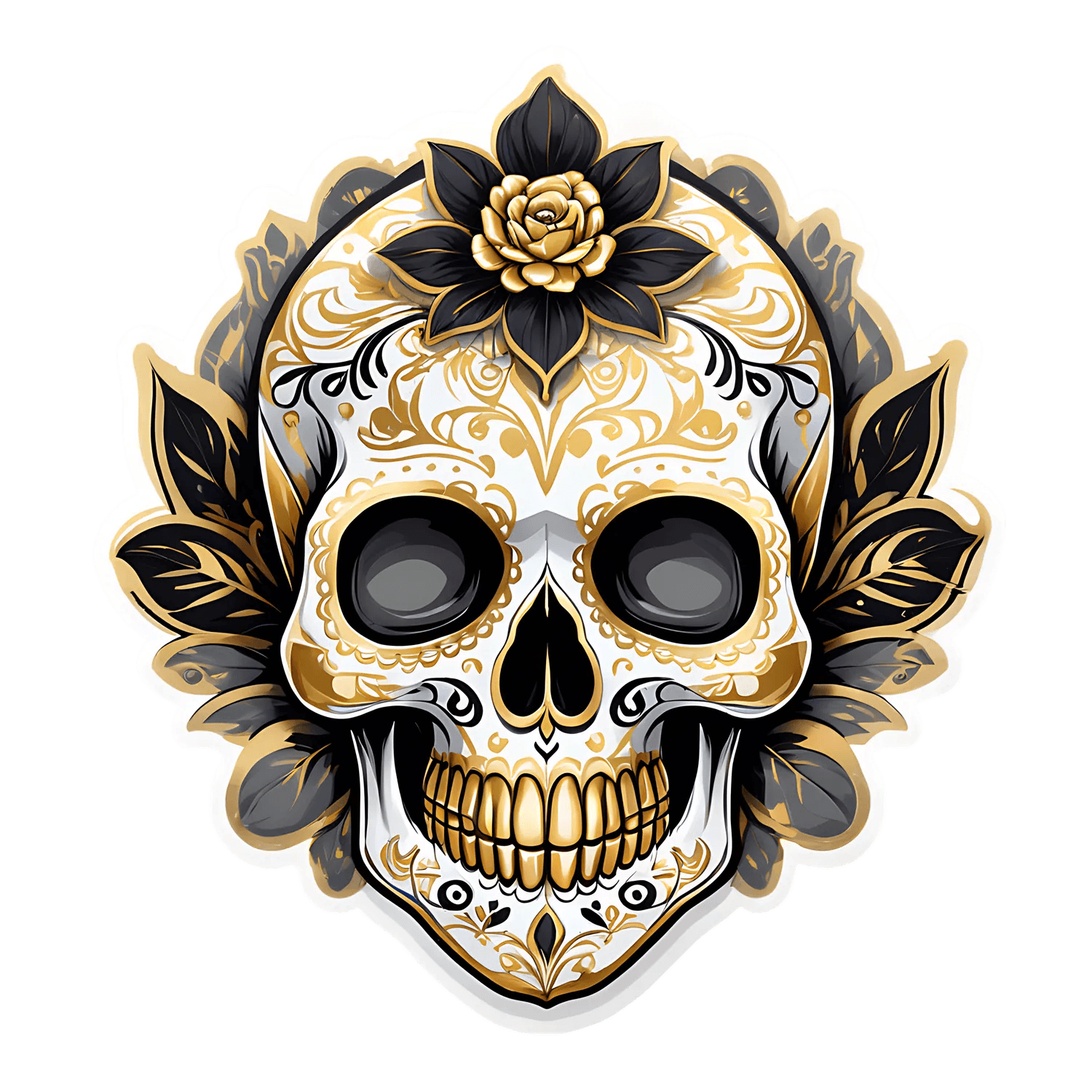 Gold Floral Skull - Sticker - Heat Press Transfer