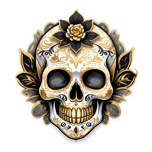 Gold Floral Skull - Sticker - Heat Press Transfer