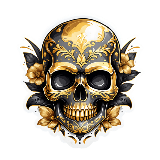 Gold Floral Skull - Sticker - Heat Press Transfer