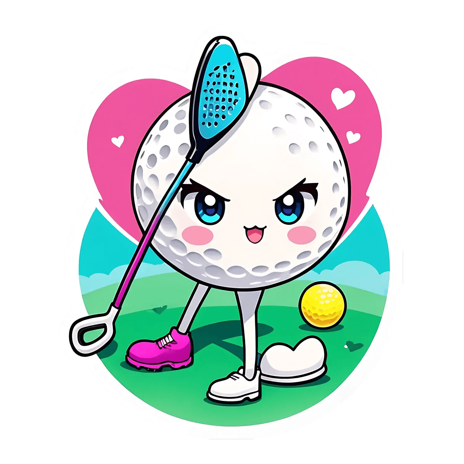 Golf Ball Character - Cute Sticker - Heat Press Transfer