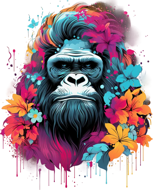 Gorilla Floral Burst - DTF Ready to Press - Heat Press Transfer
