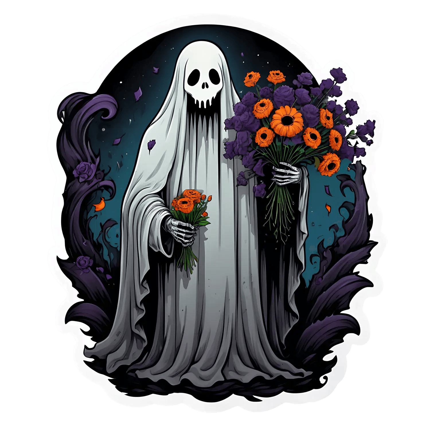 Gothic Ghost Sticker - Floral Specter Art - Heat Press Transfer