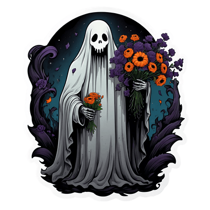 Gothic Ghost Sticker - Floral Specter Art - Heat Press Transfer