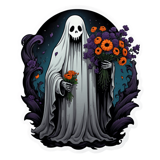 Gothic Ghost Sticker - Floral Specter Art - Heat Press Transfer