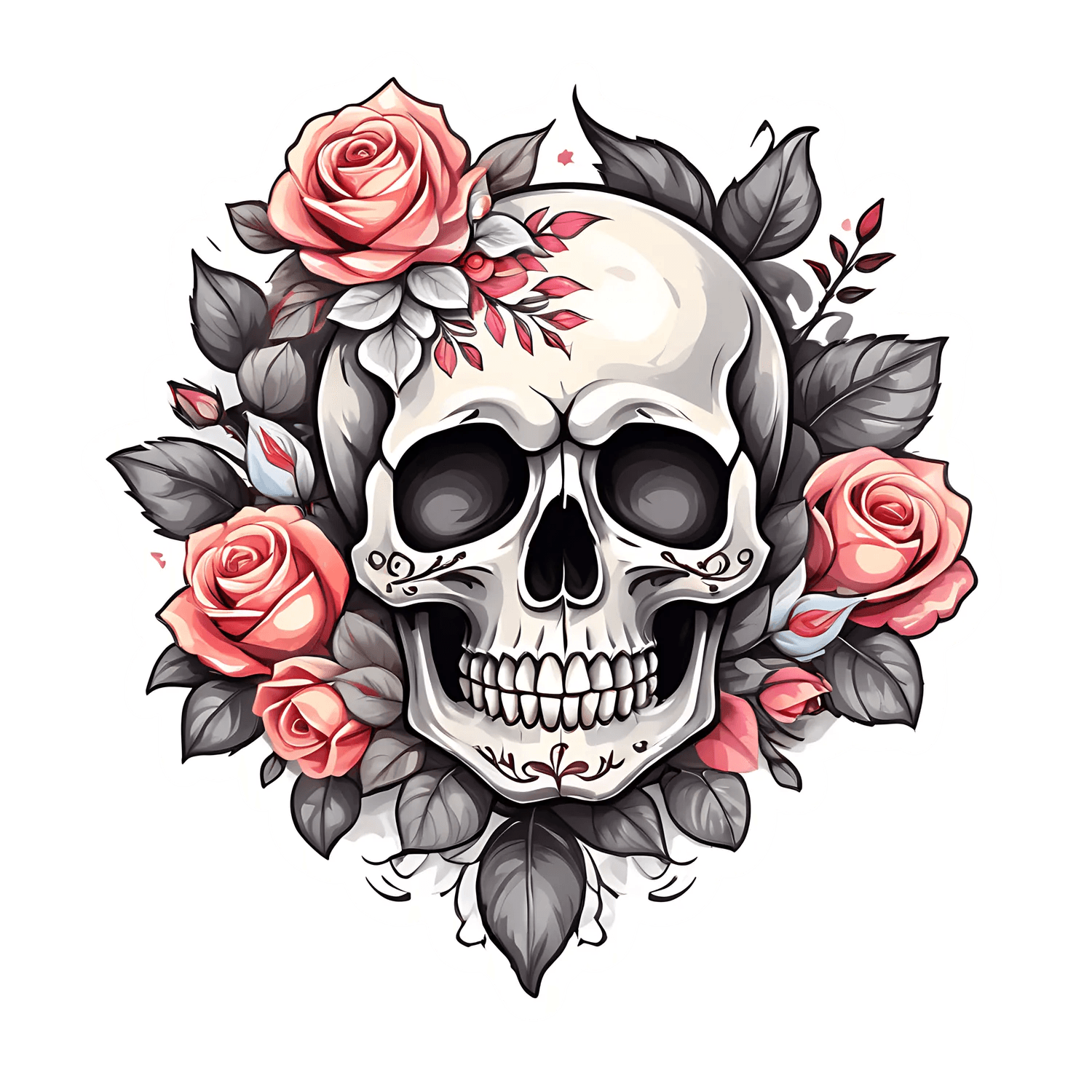 Gothic Skull Rose - Customizable Sticker - Heat Press Transfer