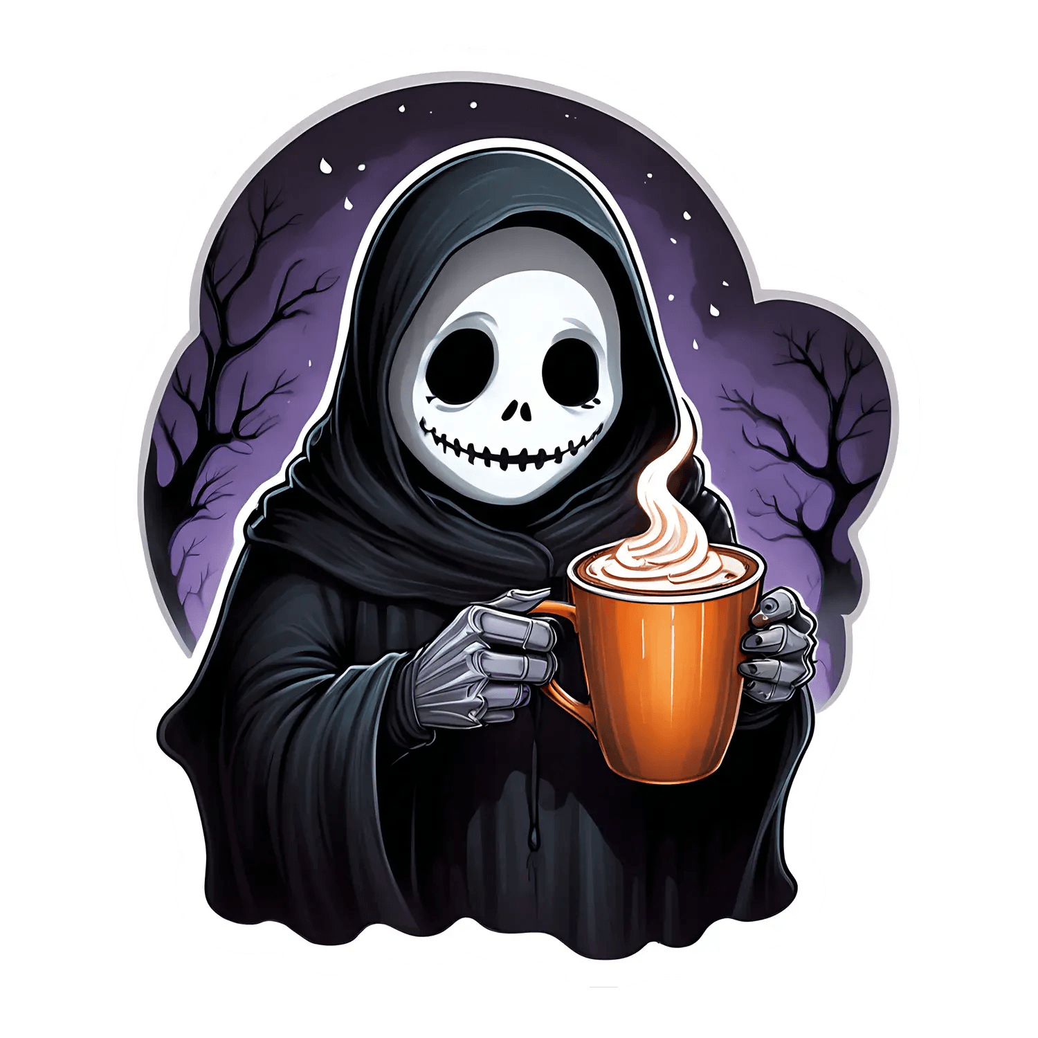 Grim Reaper Coffee - Halloween Sticker - Heat Press Transfer