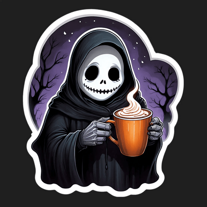 Grim Reaper Coffee - Halloween Sticker - Heat Press Transfer