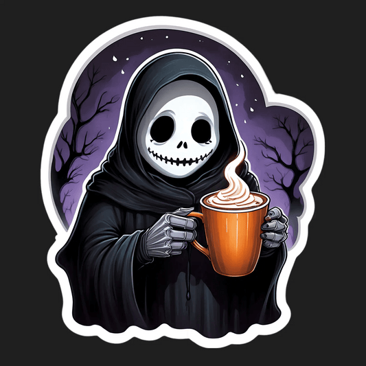 Grim Reaper Coffee - Halloween Sticker - Heat Press Transfer