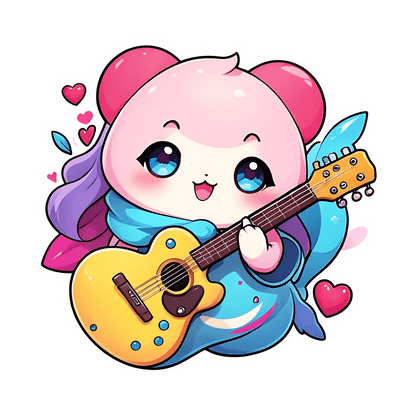 Guitar Kawaii - Sticker - Heat Press Transfer