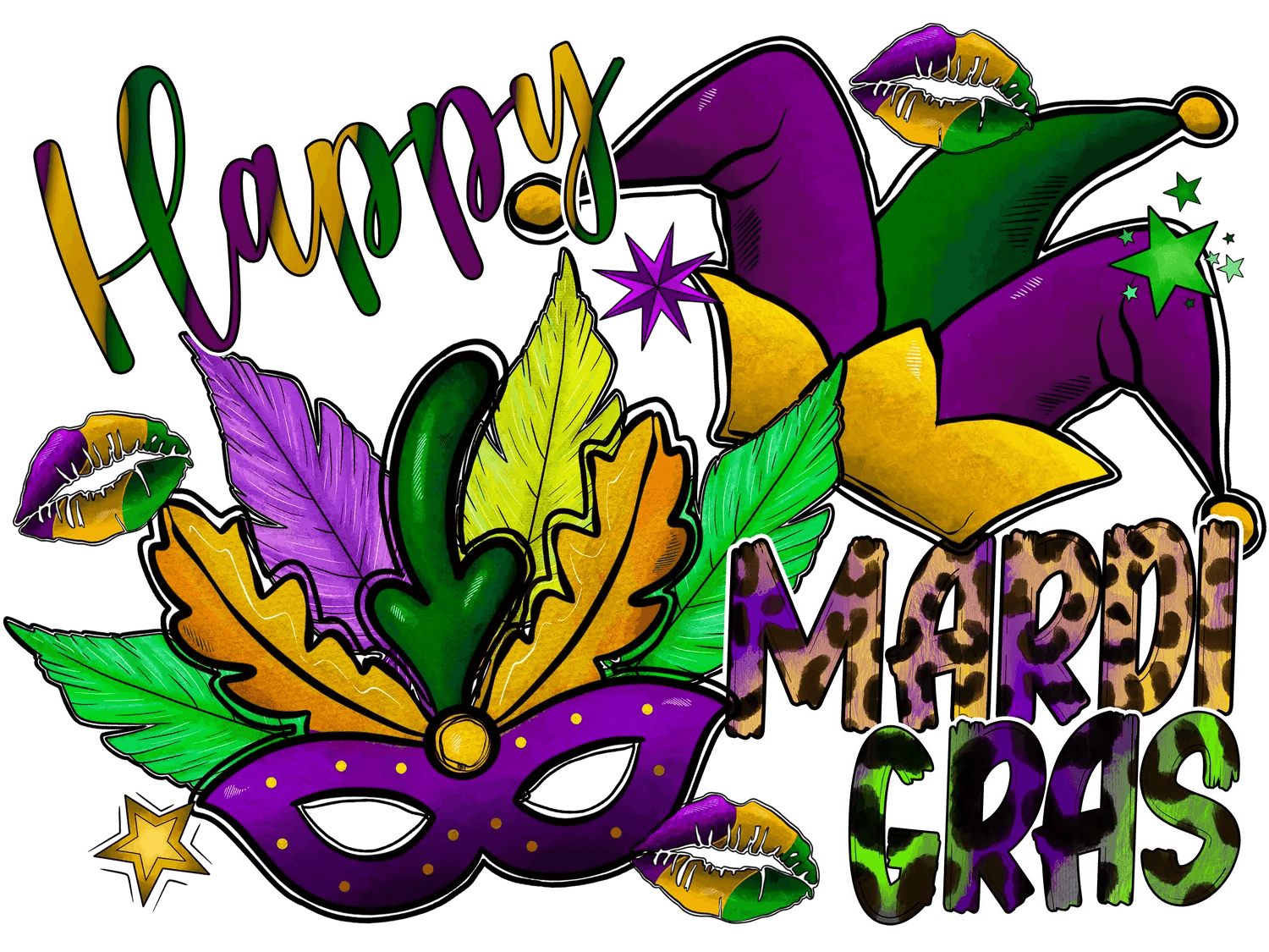 Happy Mardi Gras - DTF Ready to Press - Heat Press Transfer