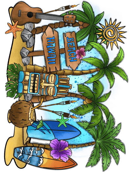 Hawaii Beach Tiki - DTF Ready to Press - Heat Press Transfer