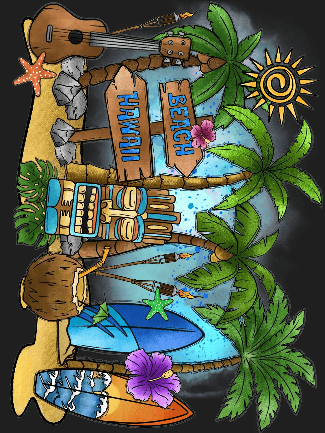 Hawaii Beach Tiki - DTF Ready to Press - Heat Press Transfer