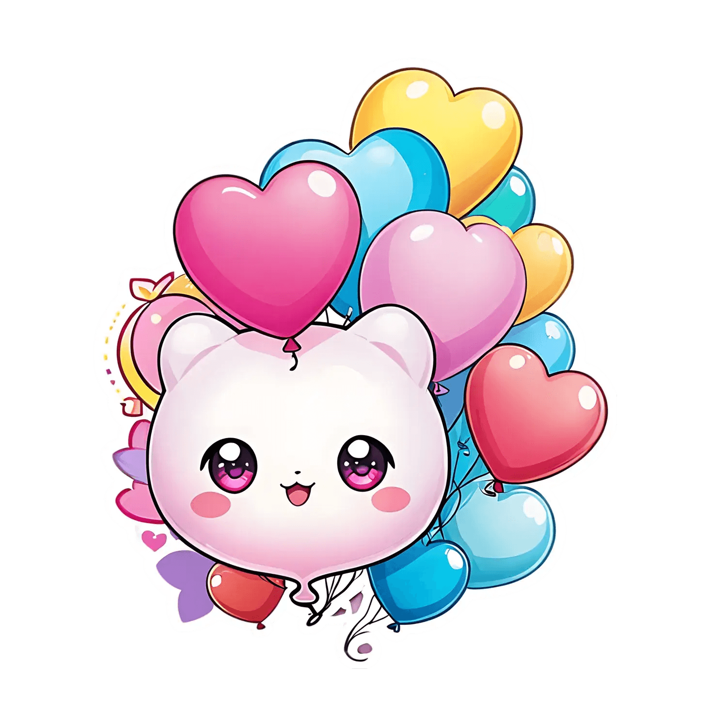 Heart Balloon Cat Sticker - Cute UV Decor - Heat Press Transfer