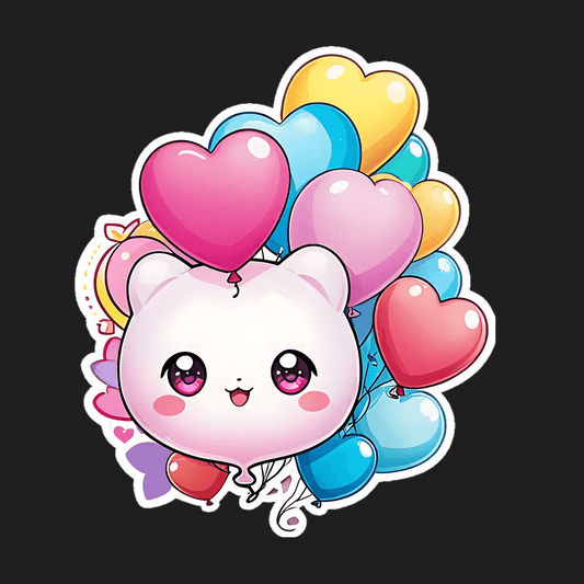 Heart Balloon Cat Sticker - Cute UV Decor - Heat Press Transfer