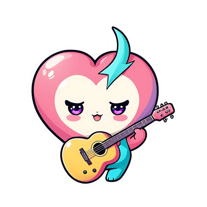 Heart Guitar - Cute Sticker - Heat Press Transfer