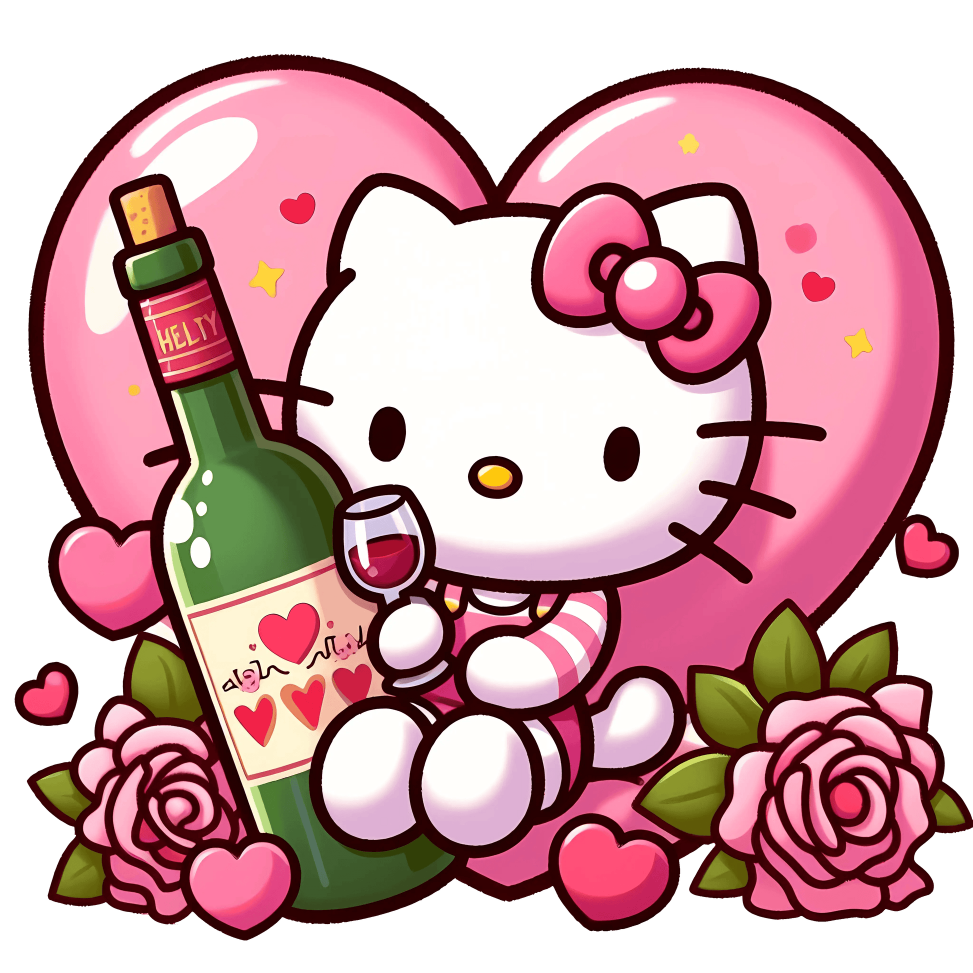 Hello Kitty Valentine's Day Champagne Design - DTF Ready To Press - Heat Press Transfer