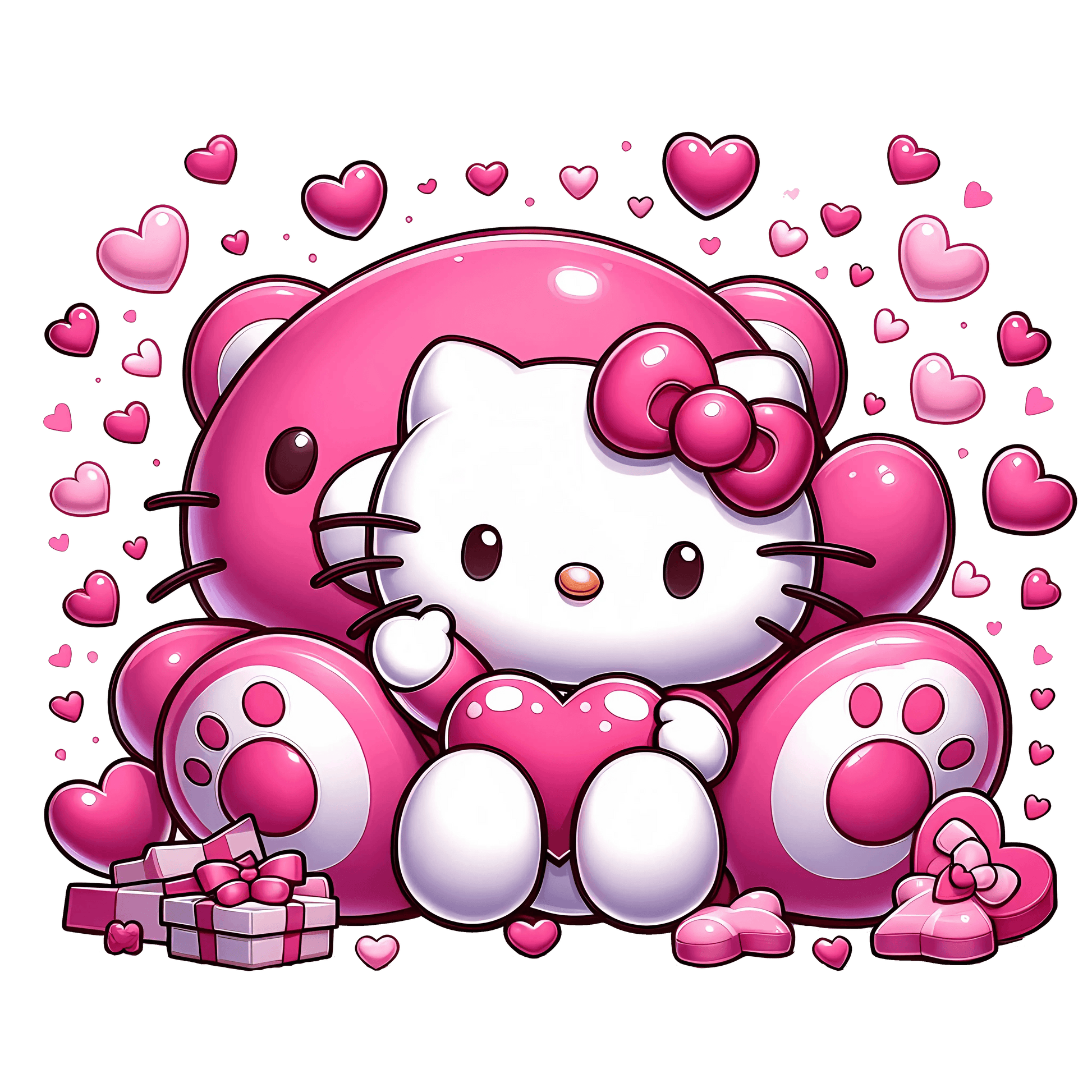Hello Kitty Valentine's Day Teddy Bear Design - DTF Ready To Press - Heat Press Transfer