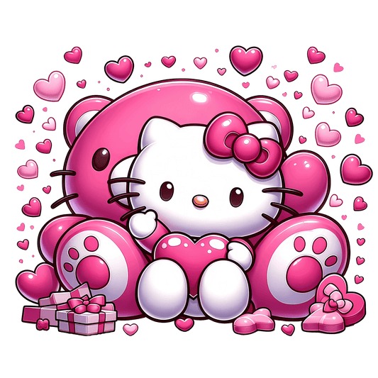 Hello Kitty Valentine's Day Teddy Bear Design - DTF Ready To Press - Heat Press Transfer