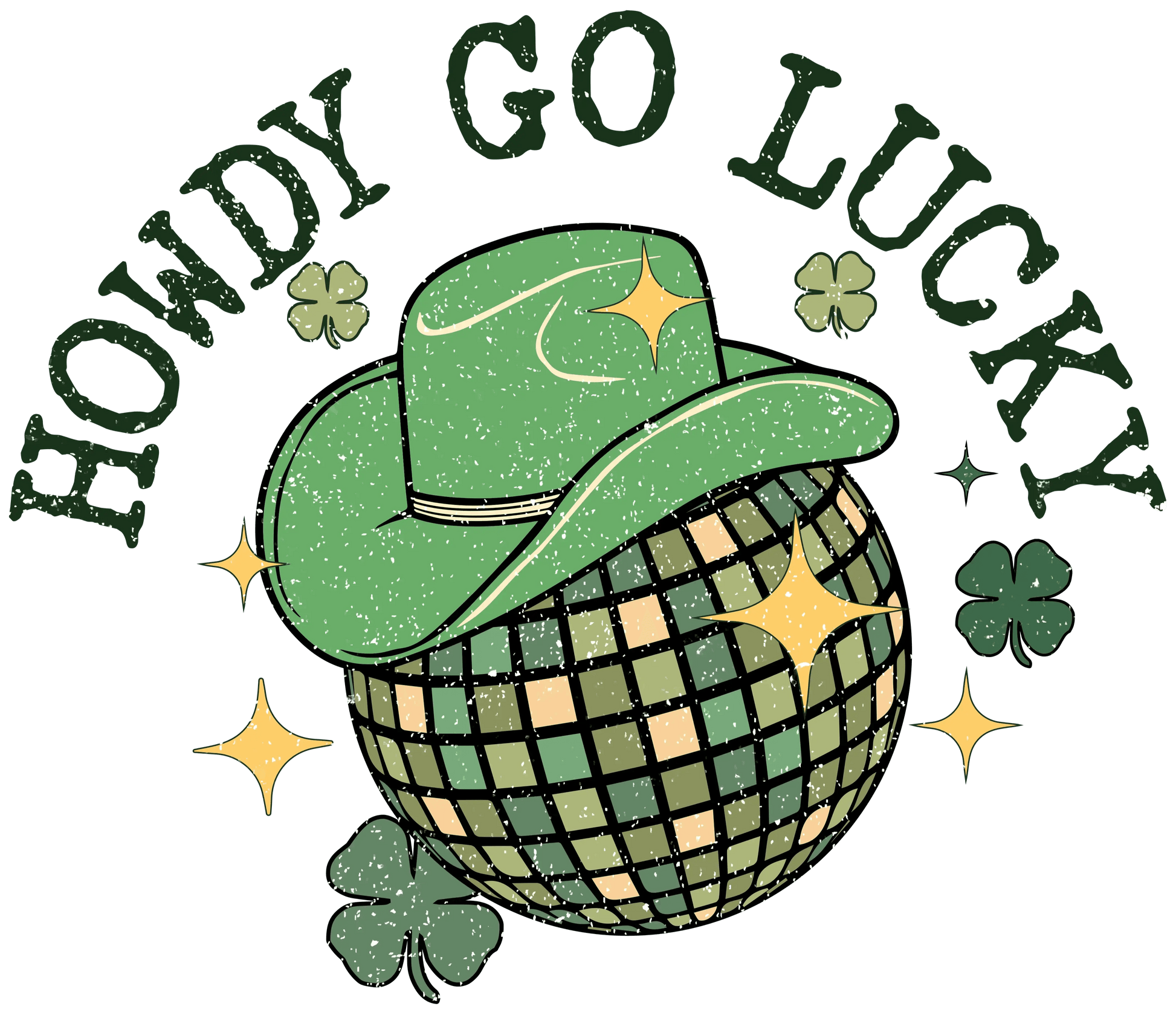 Howdy Go Lucky Patrick's Day Disco Ball Western Design - DTF Ready To Press - Heat Press Transfer