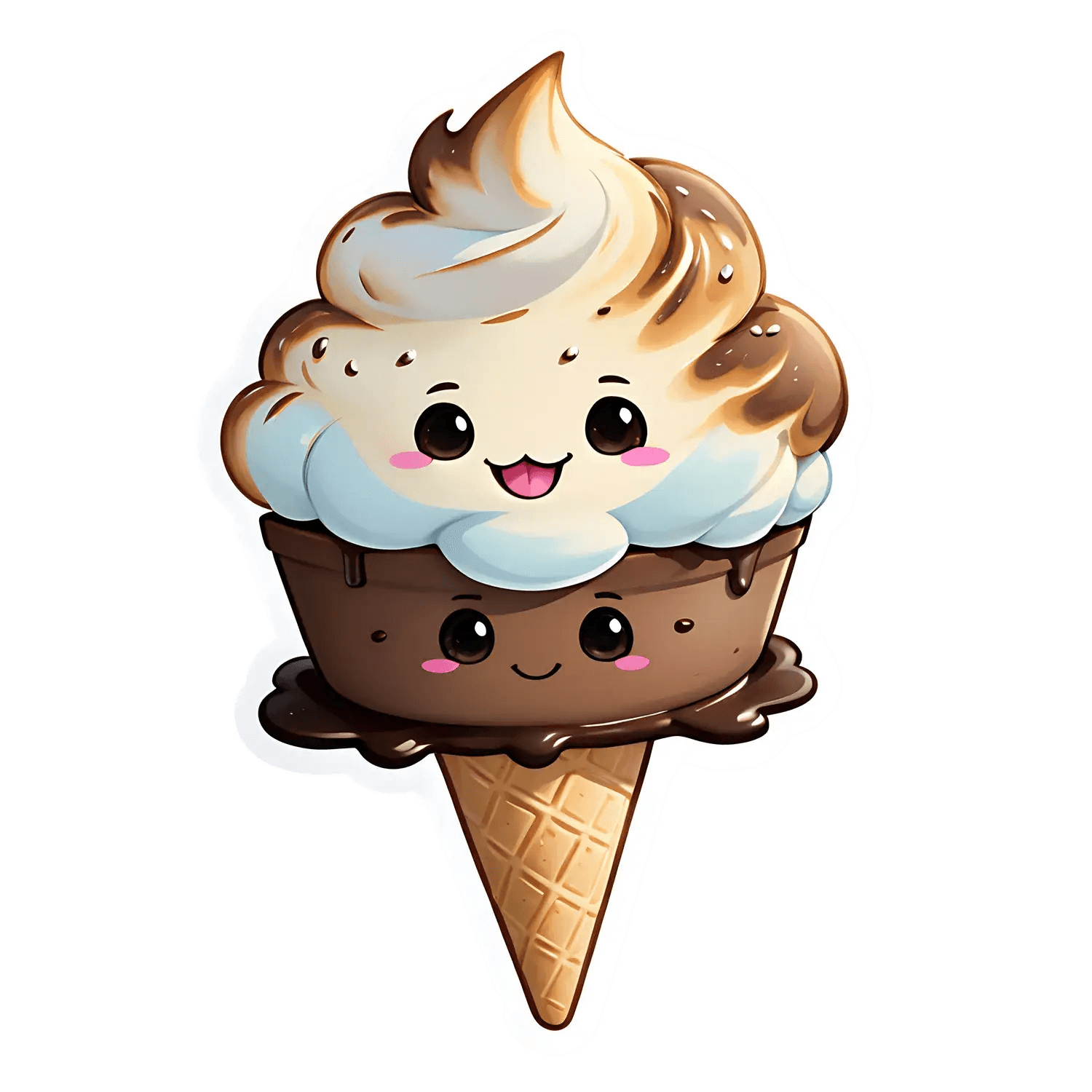 Ice Cream Cone - Cute Smiling Sticker - Heat Press Transfer