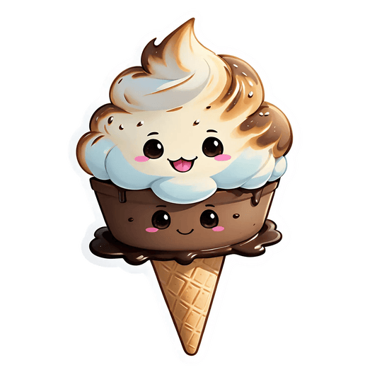 Ice Cream Cone - Cute Smiling Sticker - Heat Press Transfer