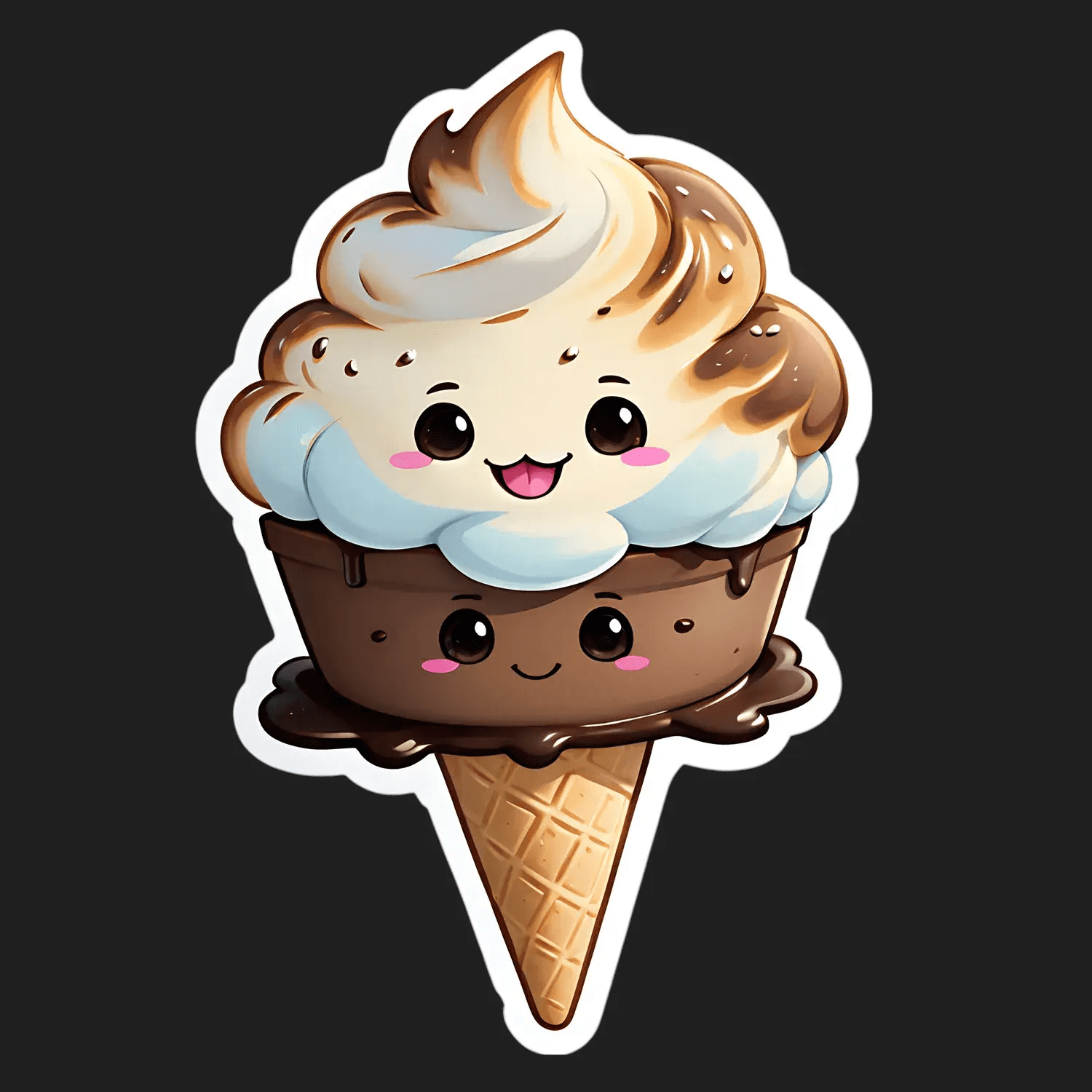 Ice Cream Cone - Cute Smiling Sticker - Heat Press Transfer