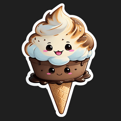 Ice Cream Cone - Cute Smiling Sticker - Heat Press Transfer