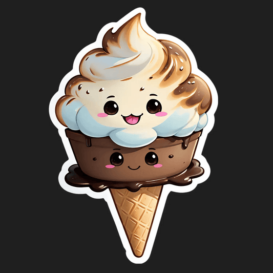 Ice Cream Cone - Cute Smiling Sticker - Heat Press Transfer