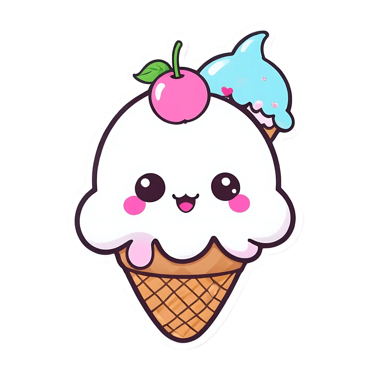 Ice Cream Cone Sticker - Cute Kawaii Design - Heat Press Transfer