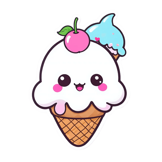 Ice Cream Cone Sticker - Cute Kawaii Design - Heat Press Transfer