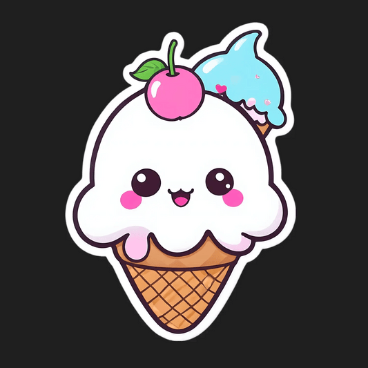 Ice Cream Cone Sticker - Cute Kawaii Design - Heat Press Transfer