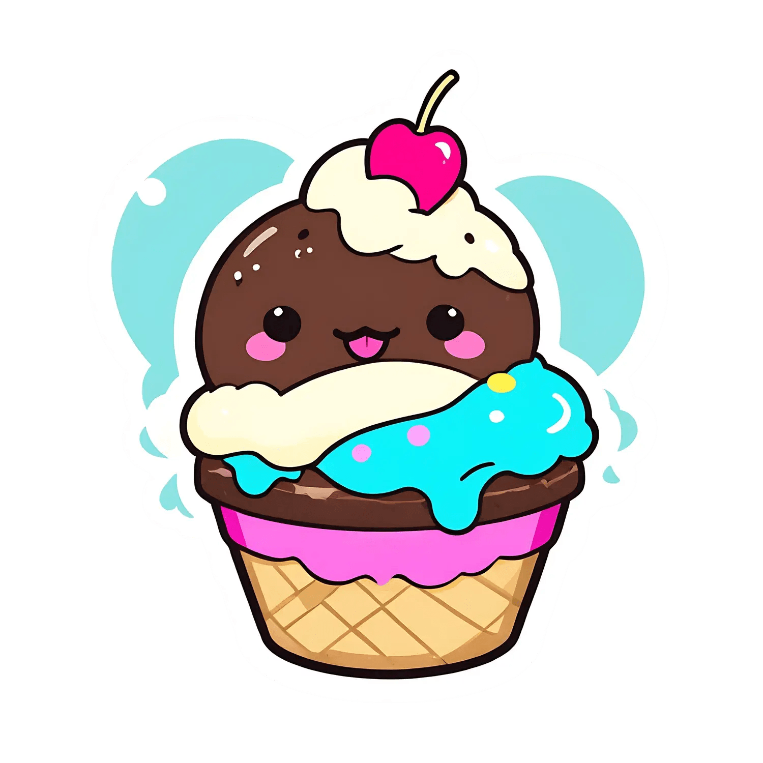 Ice Cream Cone Sticker - Cute Kawaii Style - Heat Press Transfer