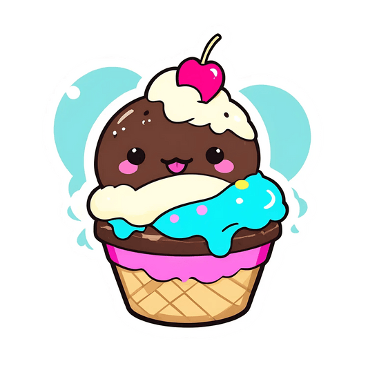 Ice Cream Cone Sticker - Cute Kawaii Style - Heat Press Transfer
