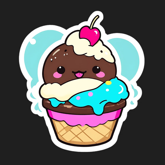 Ice Cream Cone Sticker - Cute Kawaii Style - Heat Press Transfer