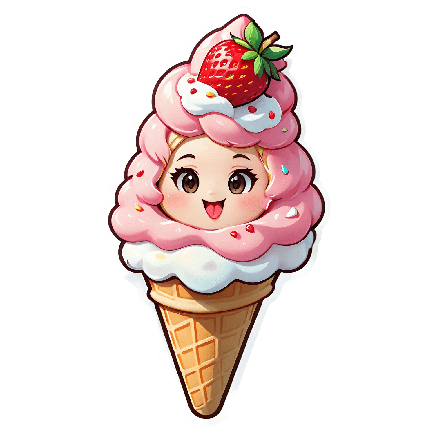 Ice Cream Cone Sticker - Cute Strawberry Top - Heat Press Transfer