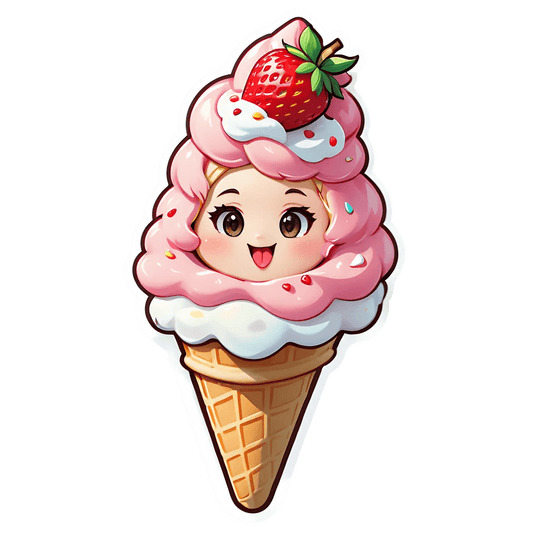Ice Cream Cone Sticker - Cute Strawberry Top - Heat Press Transfer