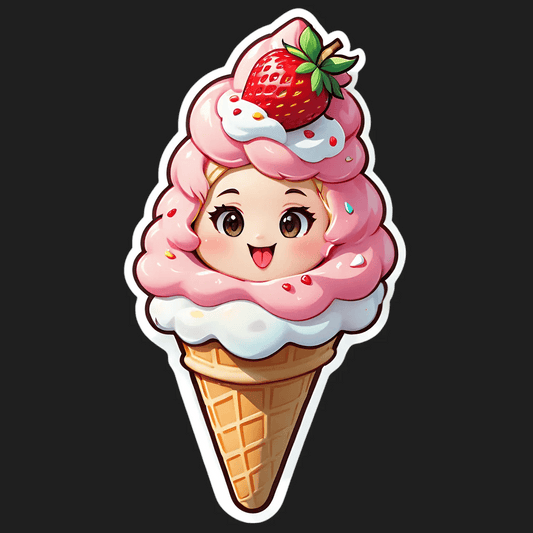 Ice Cream Cone Sticker - Cute Strawberry Top - Heat Press Transfer