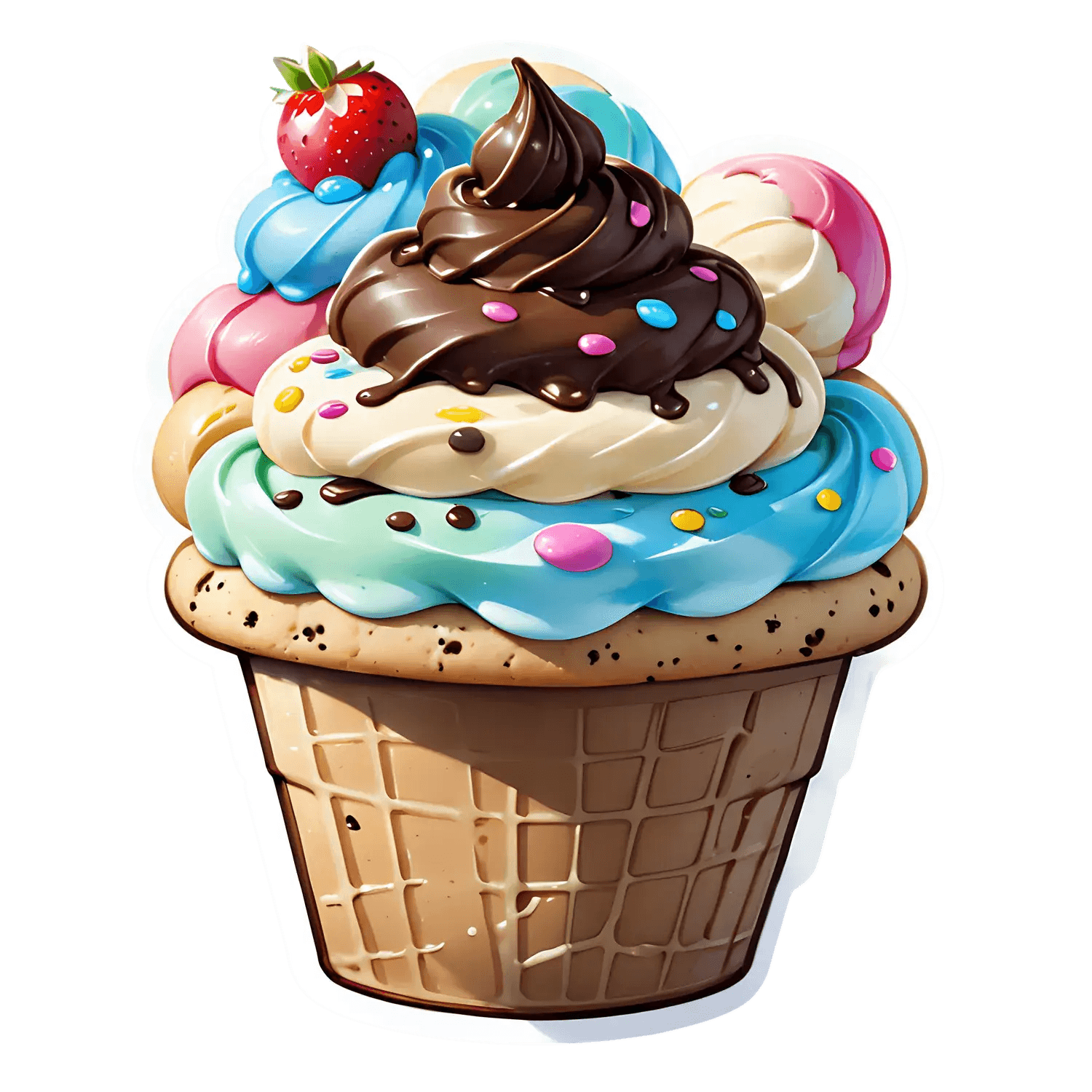 Ice Cream Cupcake Sticker - Colorful and Sweet - Heat Press Transfer