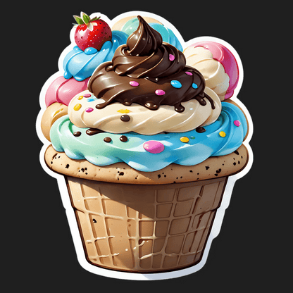 Ice Cream Cupcake Sticker - Colorful and Sweet - Heat Press Transfer