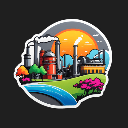 Industrial Landscape Sticker - Colorful Factory Sunset - Heat Press Transfer