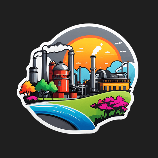 Industrial Landscape Sticker - Colorful Factory Sunset - Heat Press Transfer