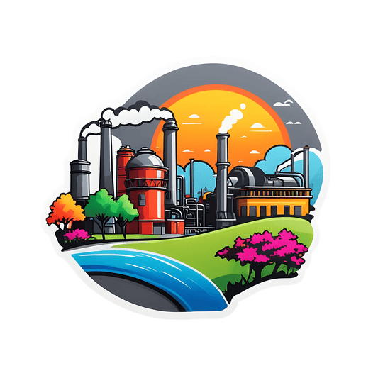 Industrial Landscape Sticker - Colorful Factory Sunset - Heat Press Transfer