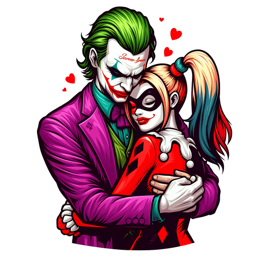 Joker And Harley Quinn Valentine's Day Hug Me Design - DTF Ready To Press - Heat Press Transfer