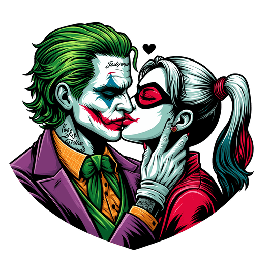 Joker And Harley Quinn Valentine's Day Kiss Me Design - DTF Ready To Press - Heat Press Transfer