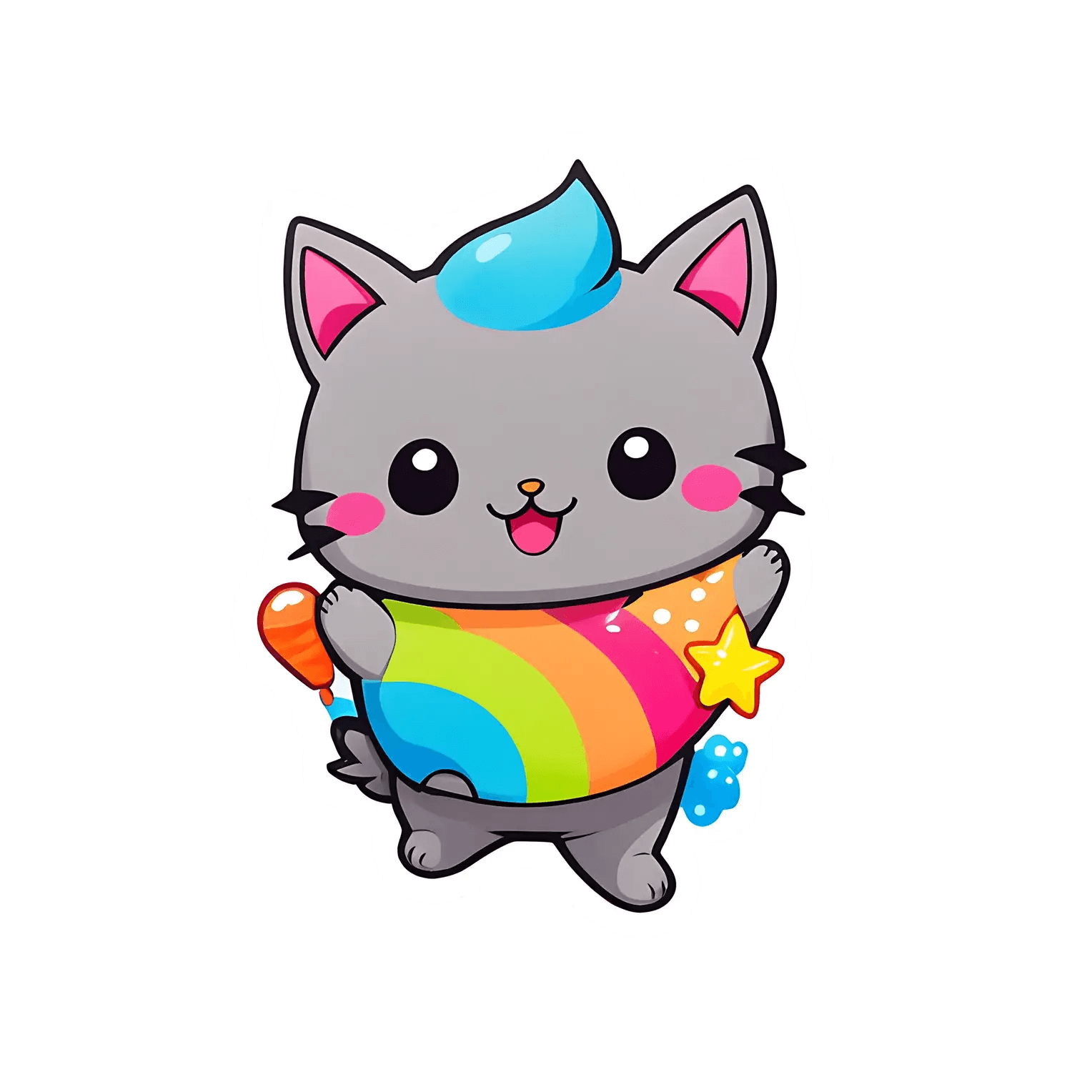 Kawaii Cat Sticker - Colorful Cute Design - Heat Press Transfer