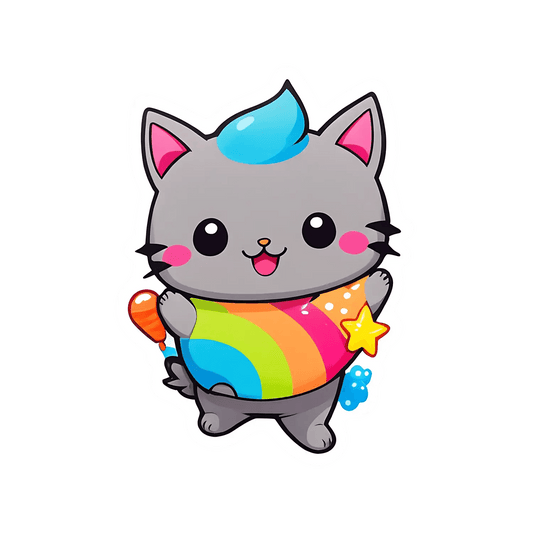 Kawaii Cat Sticker - Colorful Cute Design - Heat Press Transfer