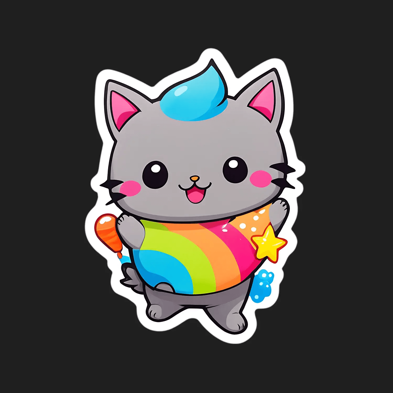Kawaii Cat Sticker - Colorful Cute Design - Heat Press Transfer