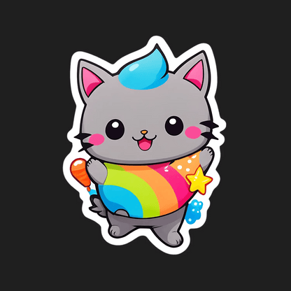Kawaii Cat Sticker - Colorful Cute Design - Heat Press Transfer