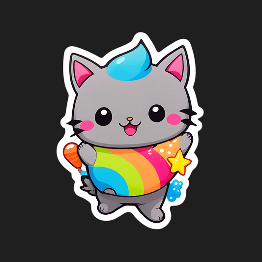 Kawaii Cat Sticker - Colorful Cute Design - Heat Press Transfer