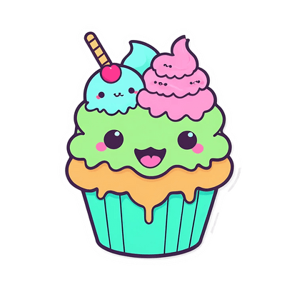 Kawaii Cupcake - Sticker - Heat Press Transfer